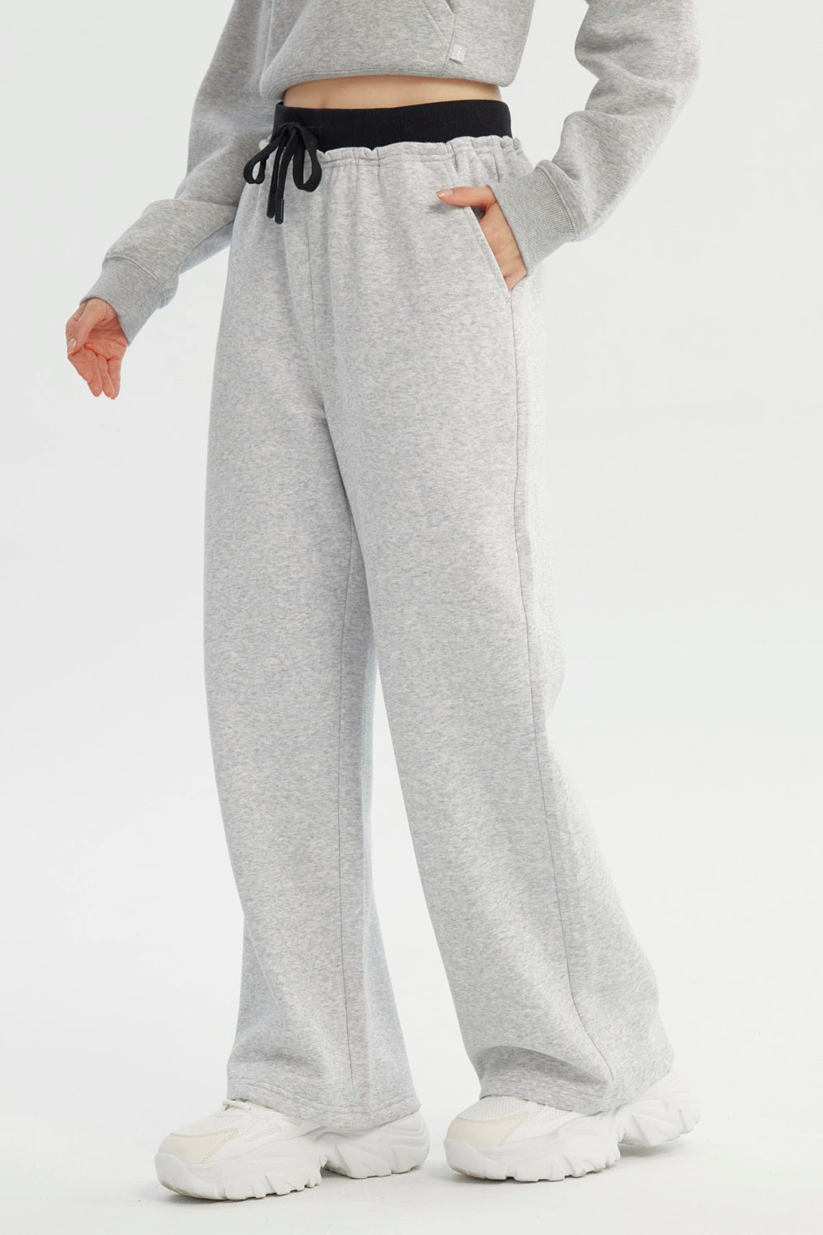 Pantalón Buzo Mujer Wide Leg Gris Melange