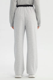 Pantalón Buzo Mujer Wide Leg Gris Melange