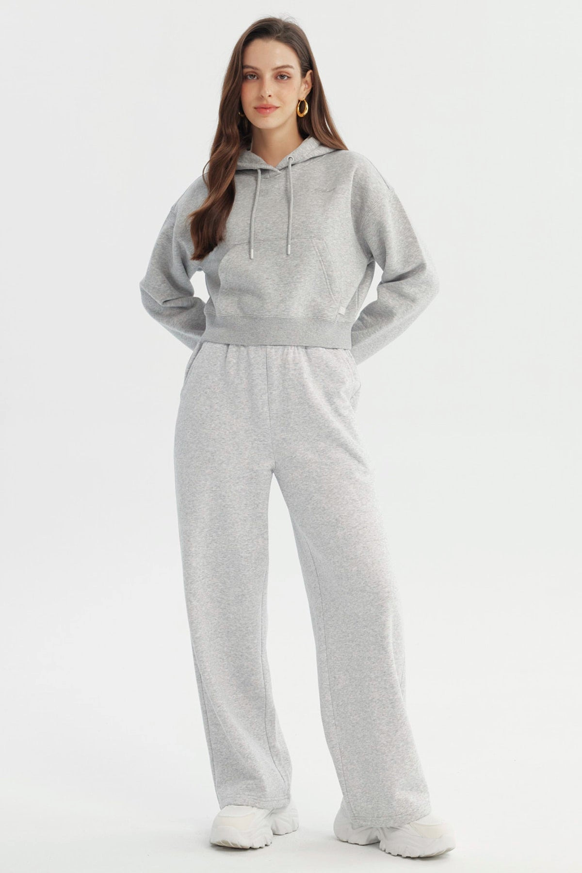 Pantalón Buzo Mujer Wide Leg Gris Melange