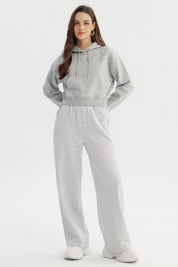 Pantalón Buzo Mujer Wide Leg Gris Melange