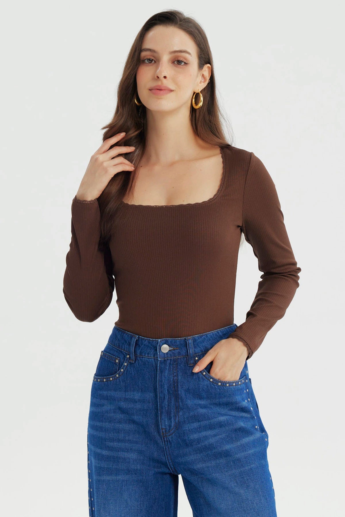 Polera Mujer Ajustado Café