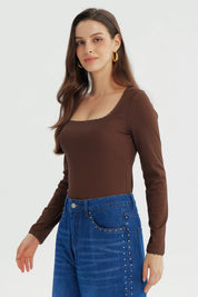 Polera Mujer Ajustado Café