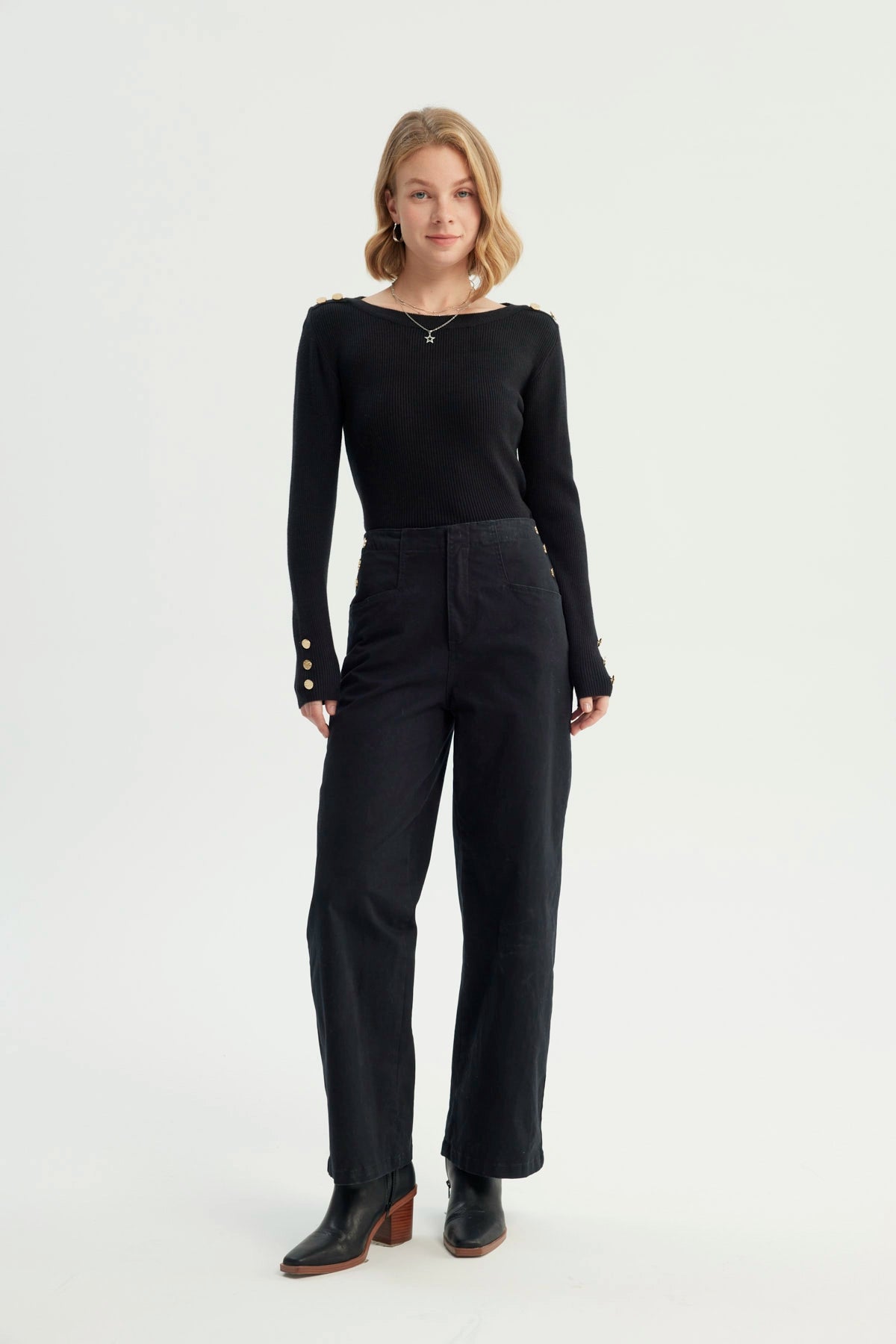 Pantalón Mujer Calce Recto Negro