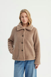 Polar Mujer Cuello Camisero Abotonado Beige