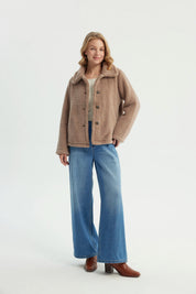 Polar Mujer Cuello Camisero Abotonado Beige