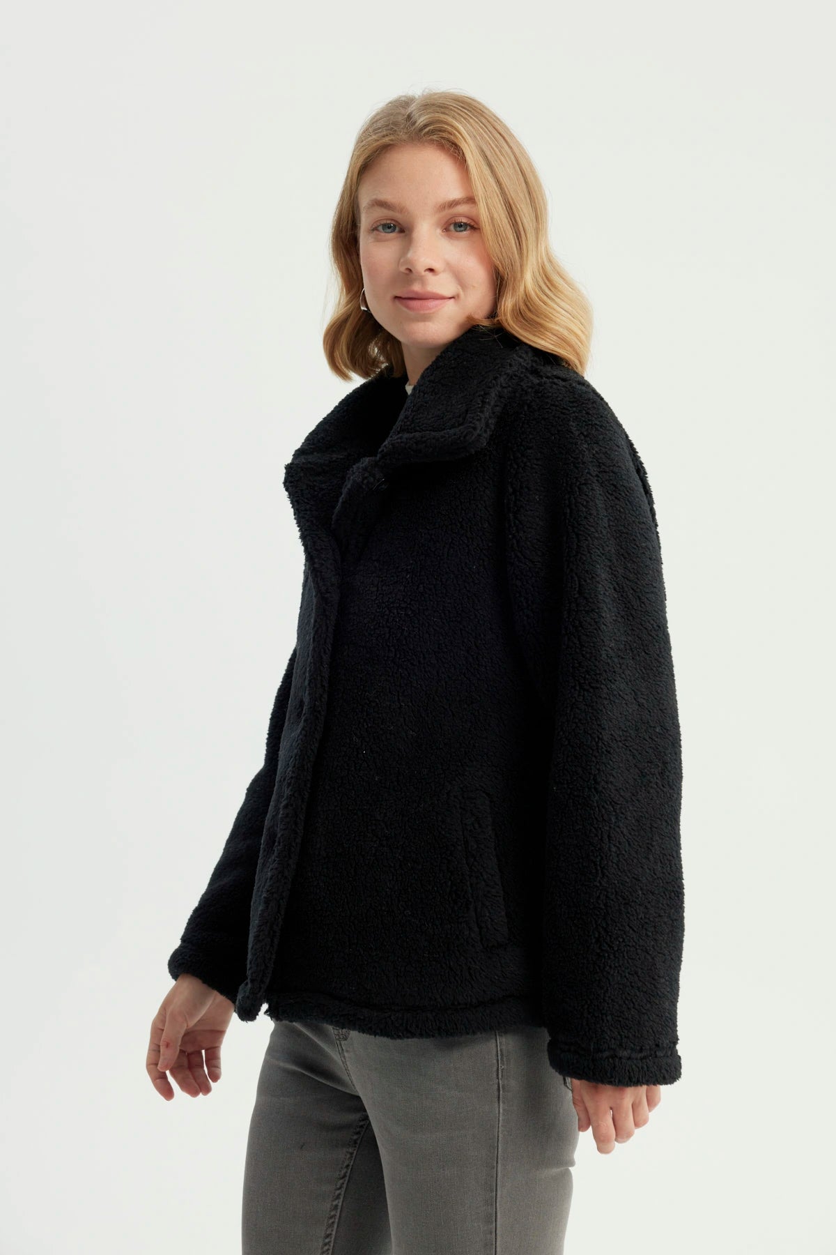 Polar Mujer Cuello Camisero Abotonado Negro