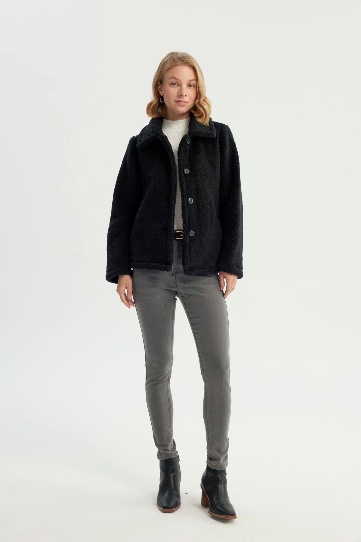 Polar Mujer Cuello Camisero Abotonado Negro