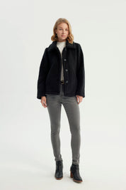 Polar Mujer Cuello Camisero Abotonado Negro