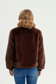 Chaqueta Mujer Cuello Alto Café
