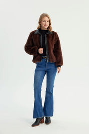 Chaqueta Mujer Cuello Alto Café