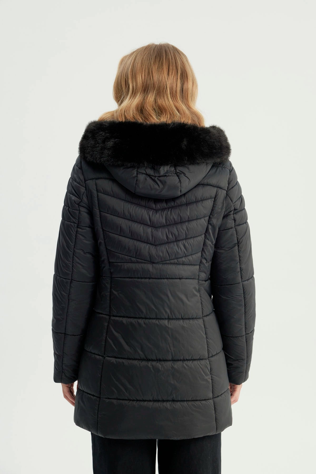 Parka Mujer Larga Cuello Con Gorro Negro