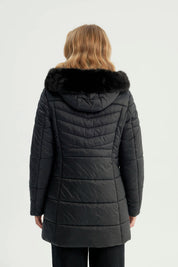 Parka Mujer Larga Cuello Con Gorro Negro