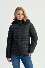 Parka Mujer Cuello Con Gorro Y Piel Negro