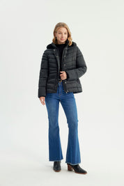 Parka Mujer Cuello Con Gorro Y Piel Negro