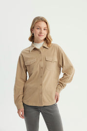Chaqueta Mujer Oversize Cuello Polo Beige