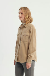 Chaqueta Mujer Oversize Cuello Polo Beige