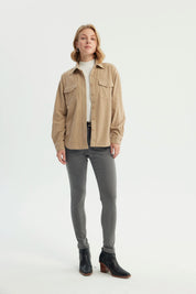 Chaqueta Mujer Oversize Cuello Polo Beige