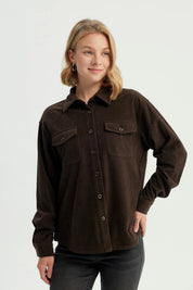 Chaqueta Mujer Oversize Cuello Polo Chocolate