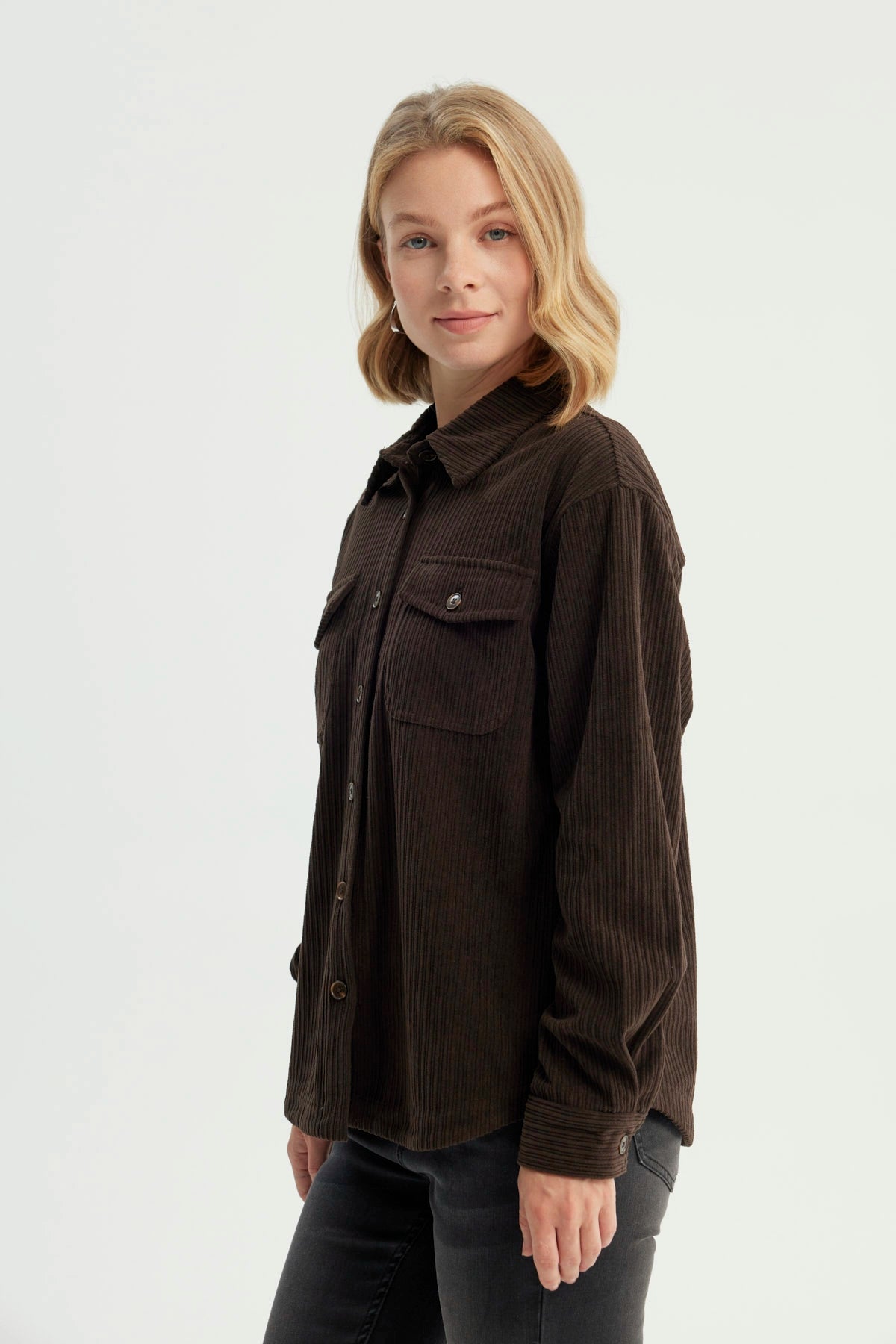 Chaqueta Mujer Oversize Cuello Polo Chocolate