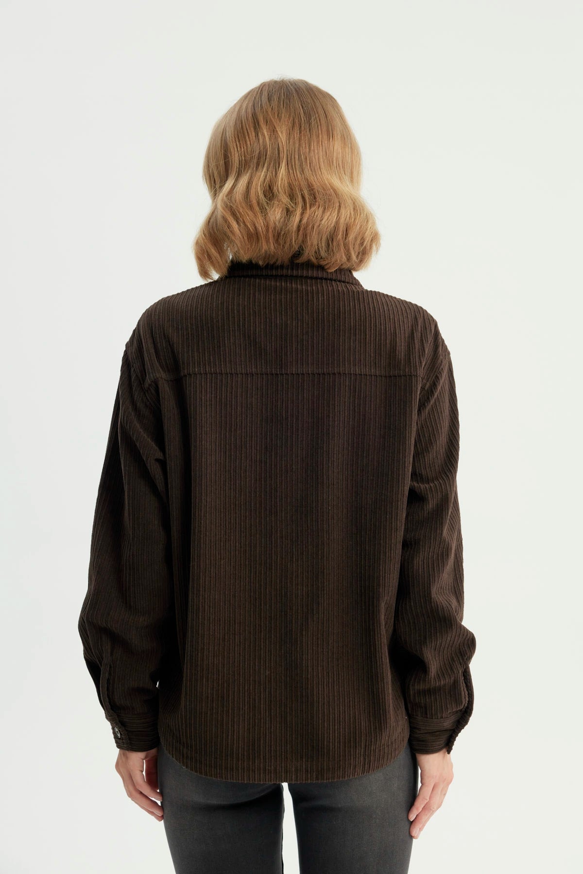Chaqueta Mujer Oversize Cuello Polo Chocolate