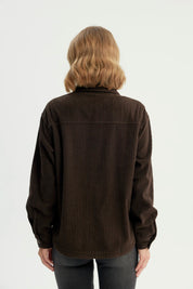 Chaqueta Mujer Oversize Cuello Polo Chocolate