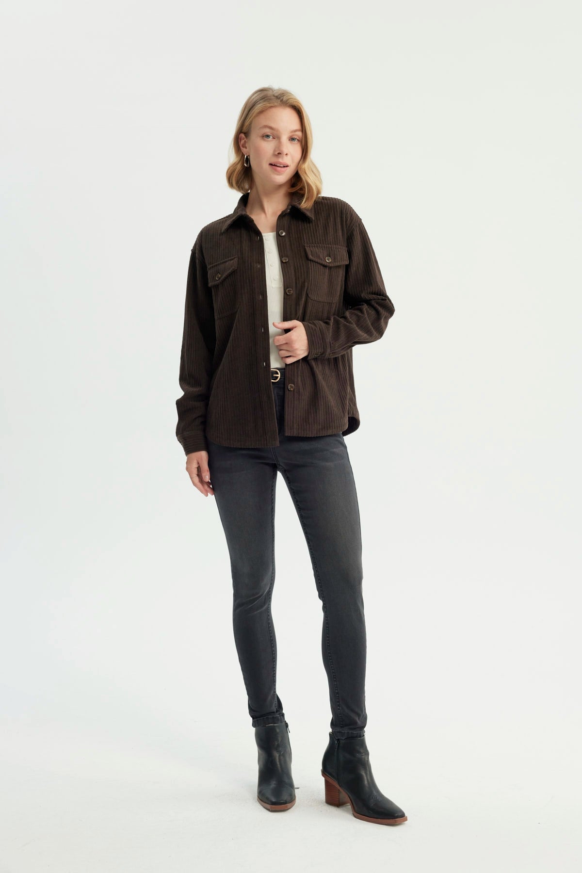 Chaqueta Mujer Oversize Cuello Polo Chocolate