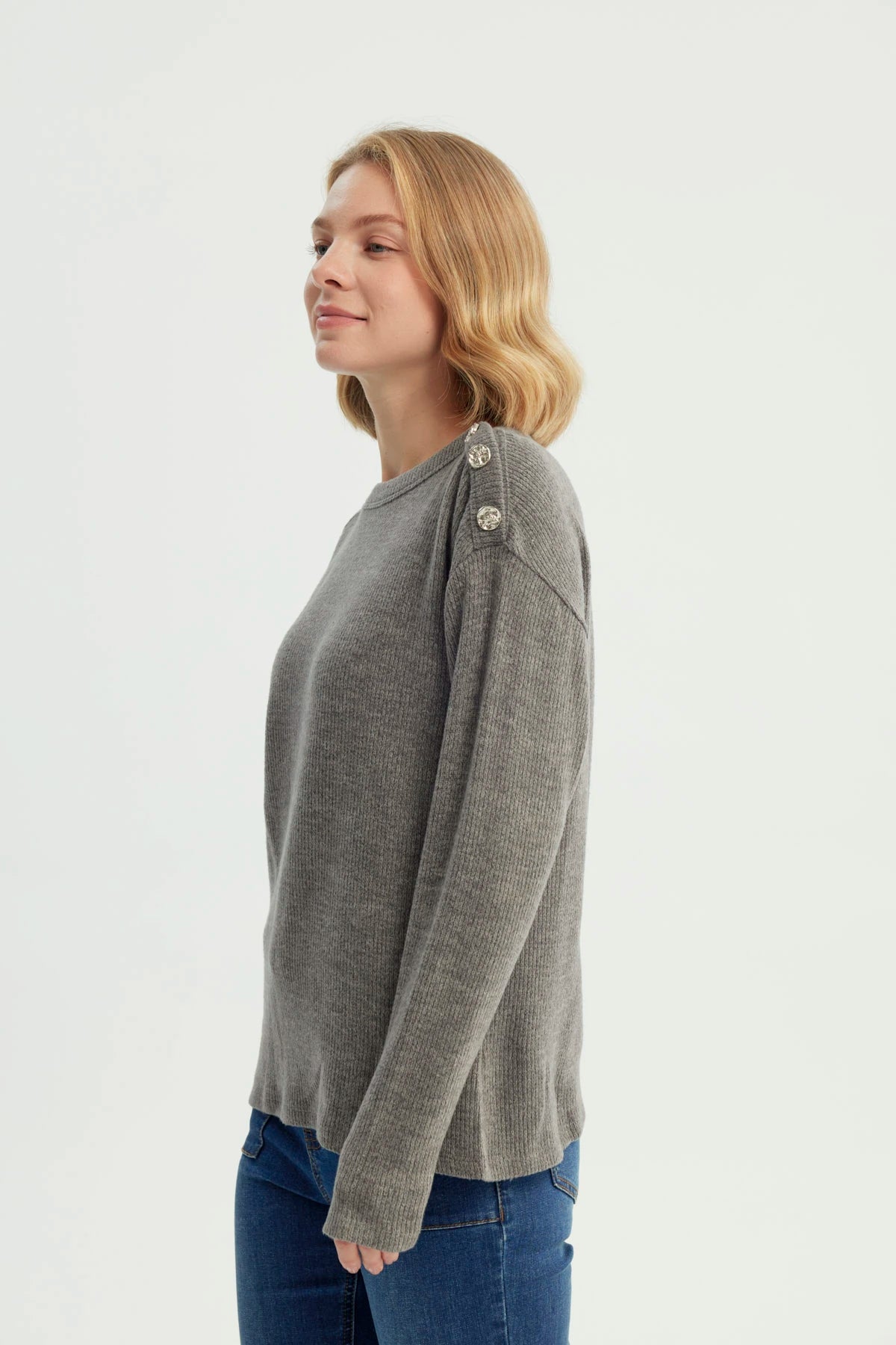 Sweater Mujer Clásico Gris Melange