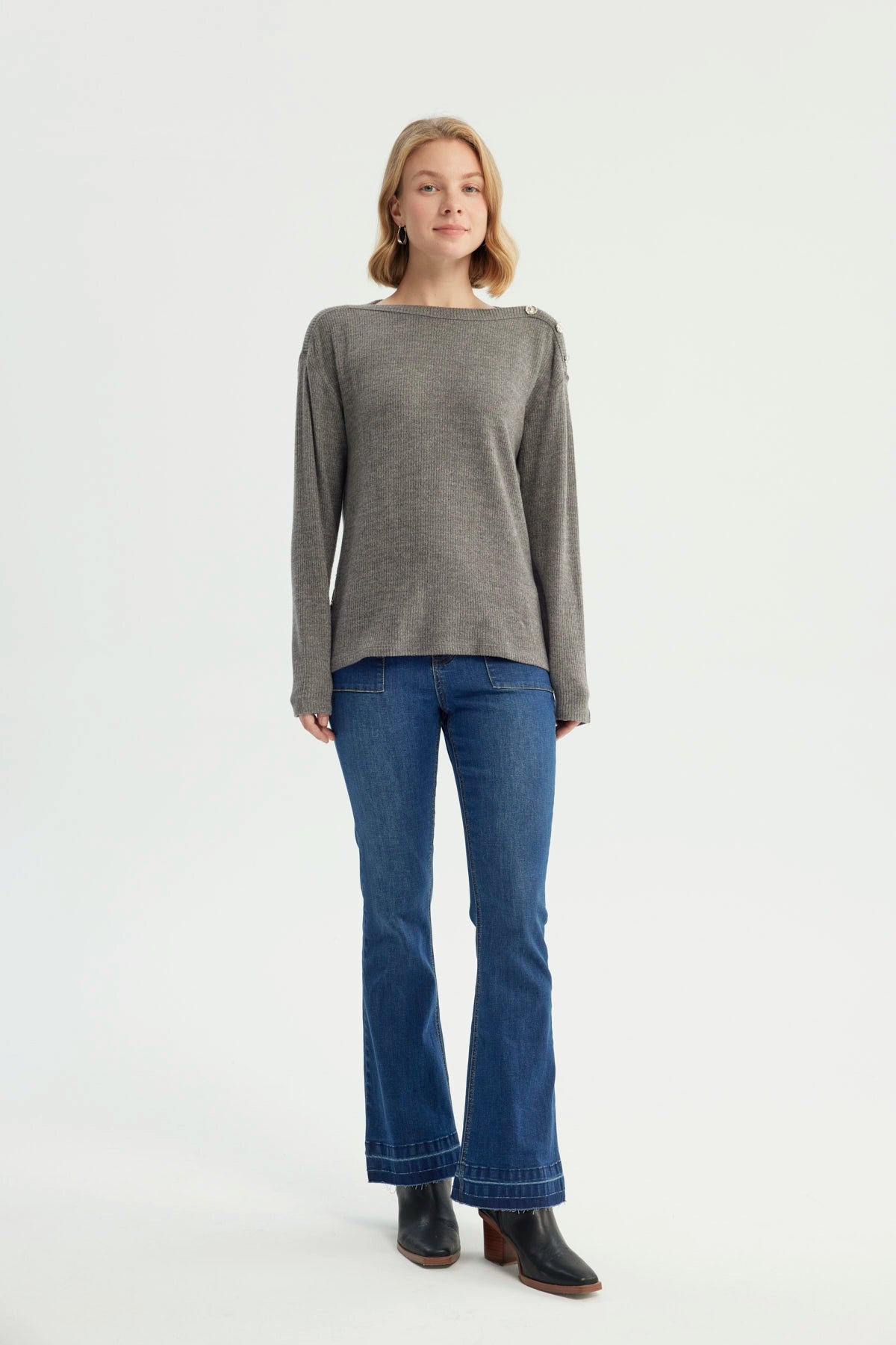 Sweater Mujer Clásico Gris Melange