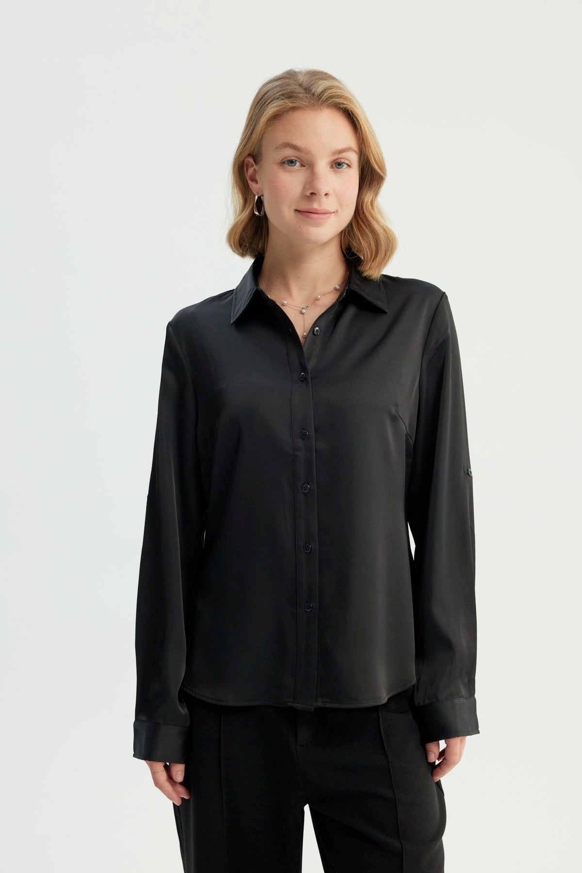 Blusa Mujer Cuello Camisero Negro