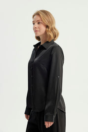 Blusa Mujer Cuello Camisero Negro