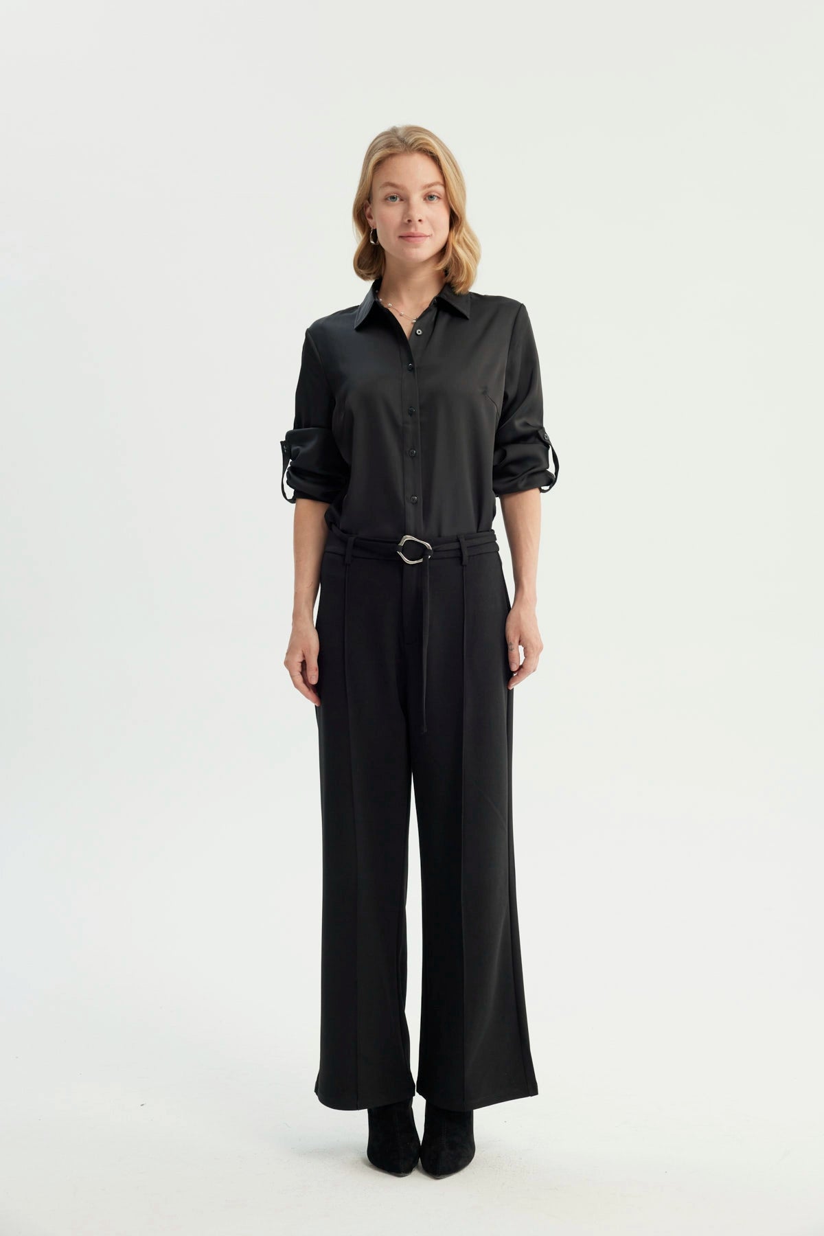 Blusa Mujer Cuello Camisero Negro