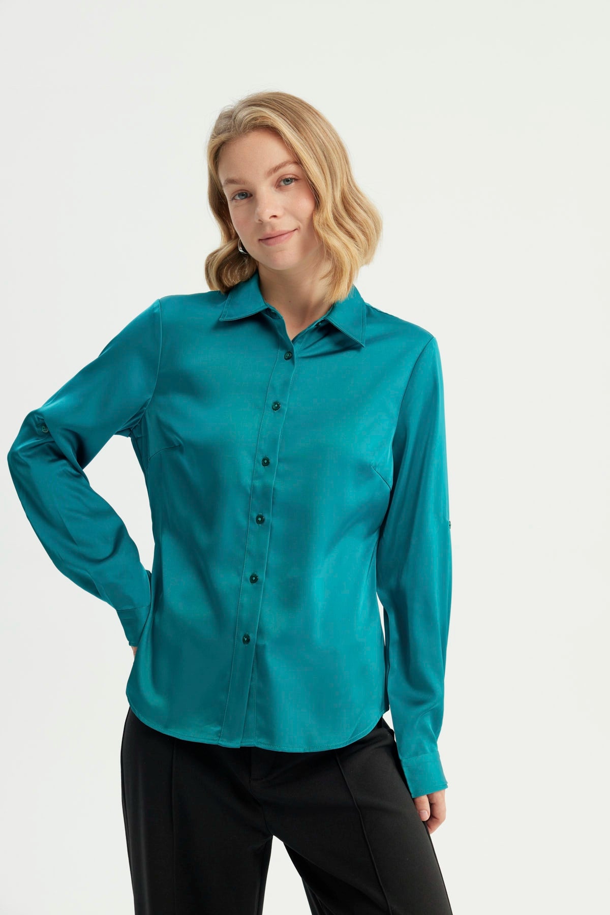 Blusa Mujer Cuello Camisero Verde