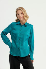 Blusa Mujer Cuello Camisero Verde