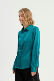 Blusa Mujer Cuello Camisero Verde