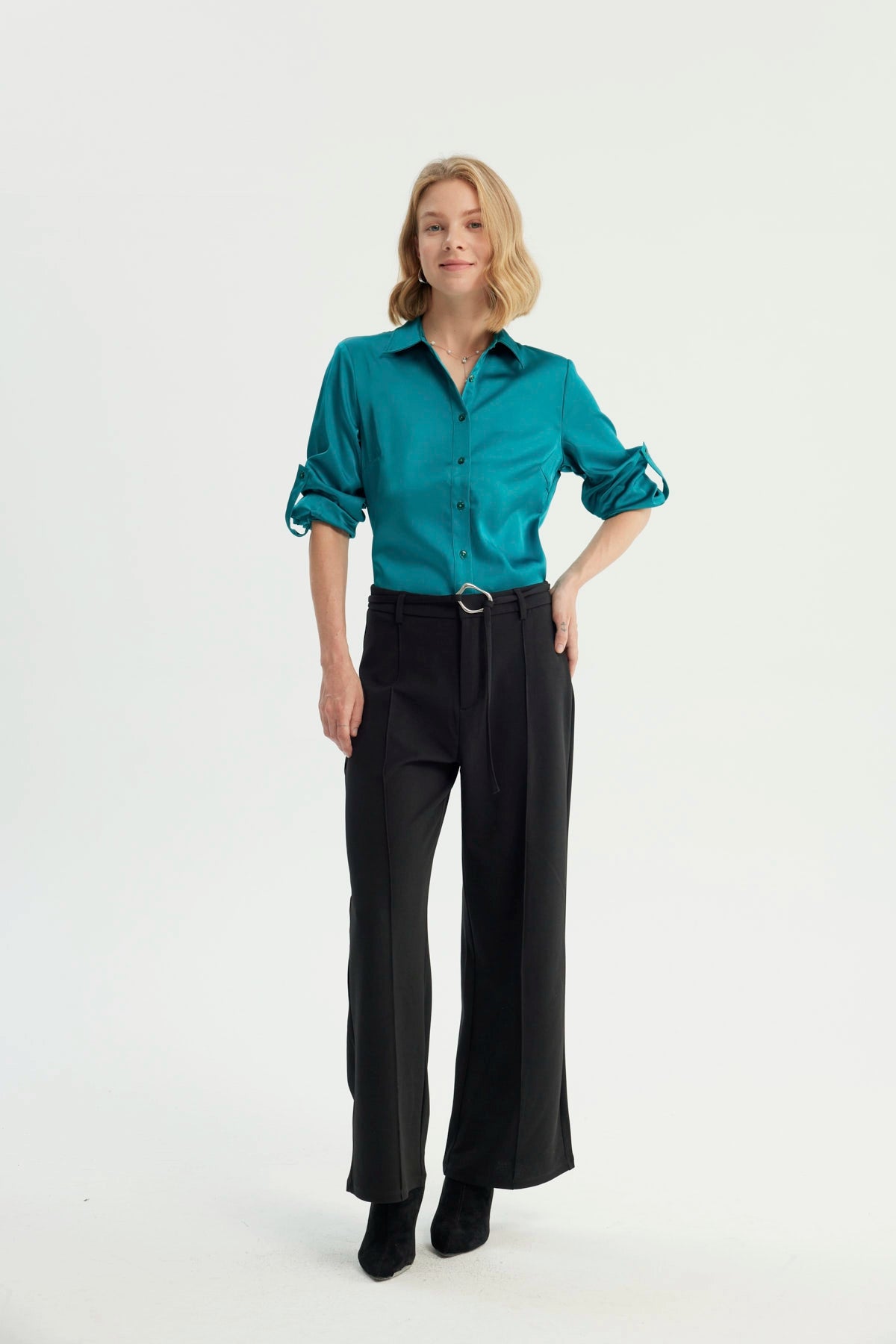 Blusa Mujer Cuello Camisero Verde