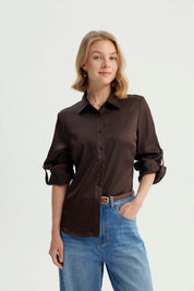 Blusa Mujer Cuello Camisero Chocolate