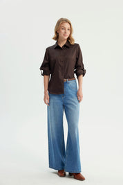Blusa Mujer Cuello Camisero Chocolate
