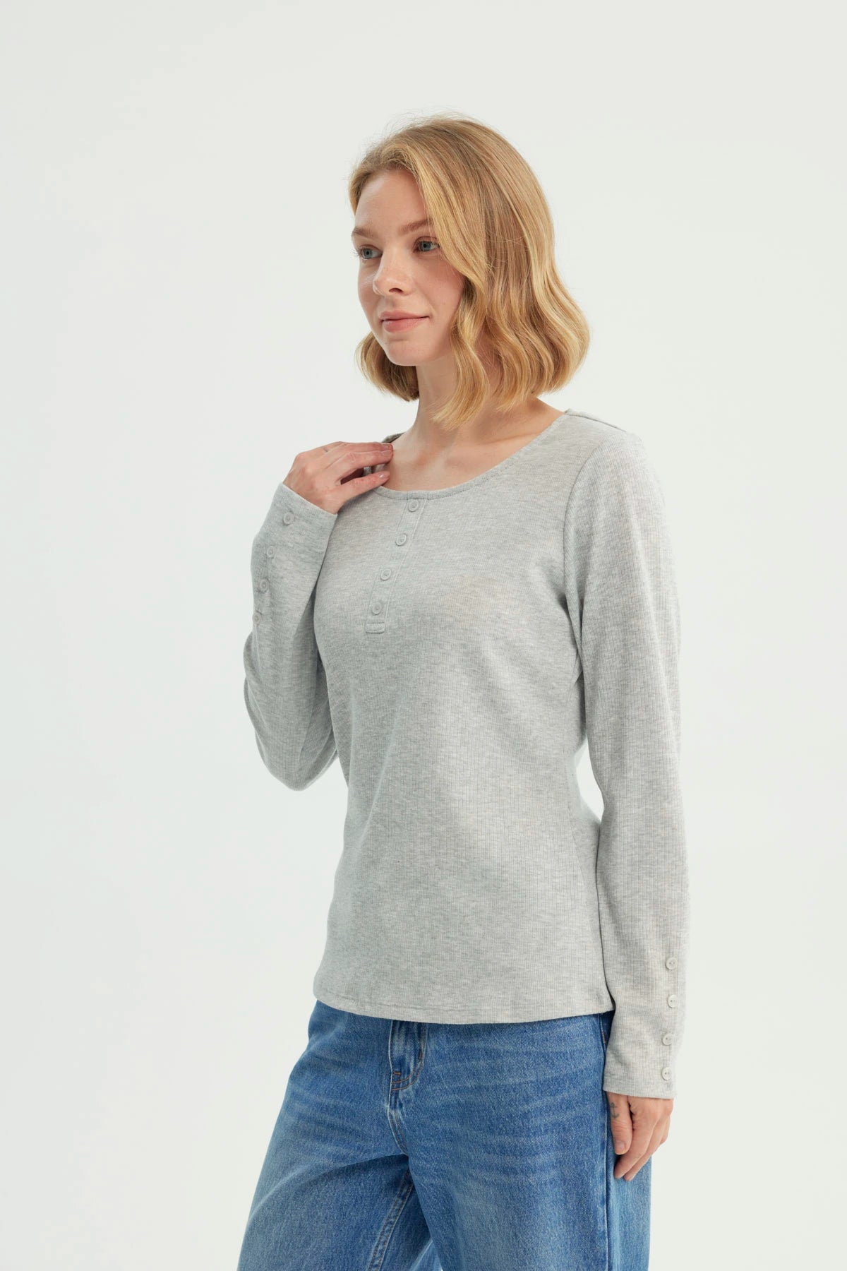 Polera Mujer Slim Gris Melange