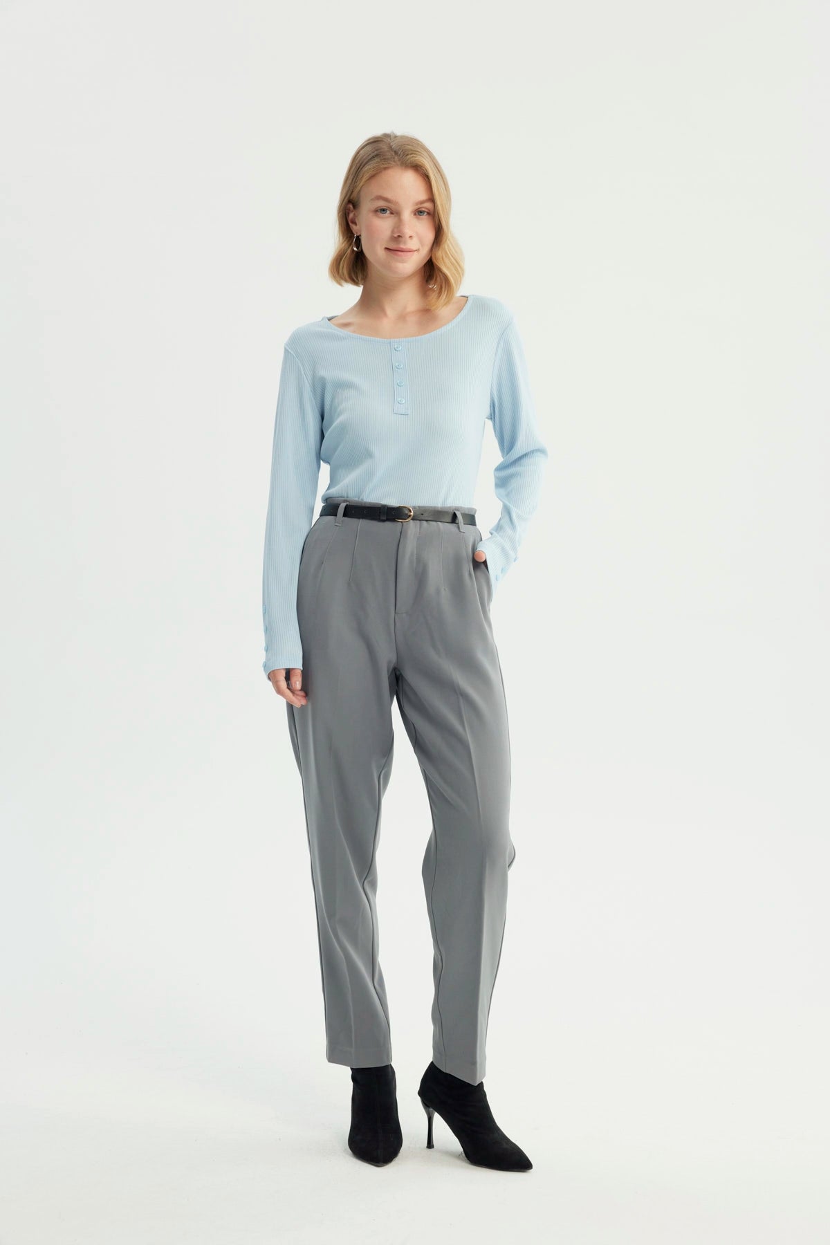 Polera Mujer Slim Celeste