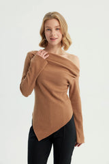 Sweater Mujer Con Faldón Camel