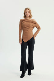 Sweater Mujer Con Faldón Camel