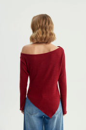 Sweater Mujer Con Faldón Rojo
