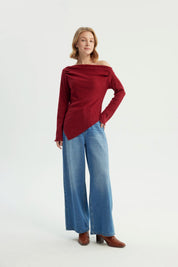 Sweater Mujer Con Faldón Rojo