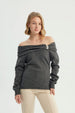 Sweater Mujer Slim Hombro Descubierto Gris Melange