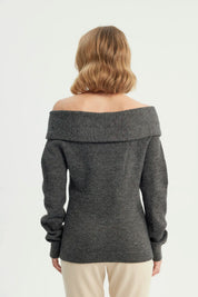 Sweater Mujer Slim Hombro Descubierto Gris Melange