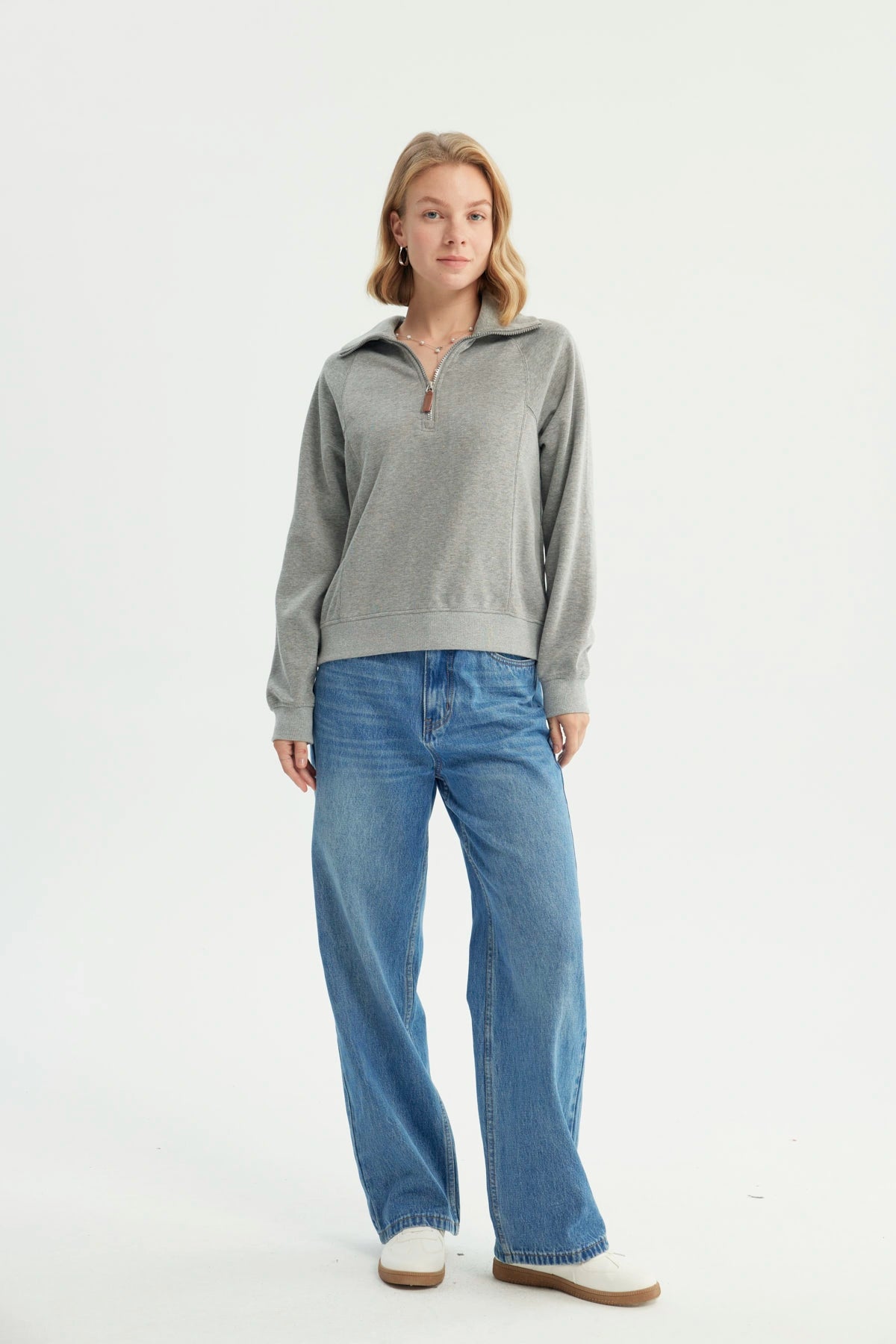 Polerón Mujer Oversize Gris Melange