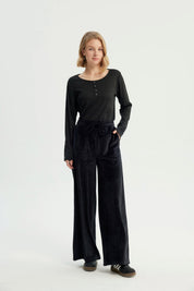 Pantalón Buzo Mujer Wide Leg Negro