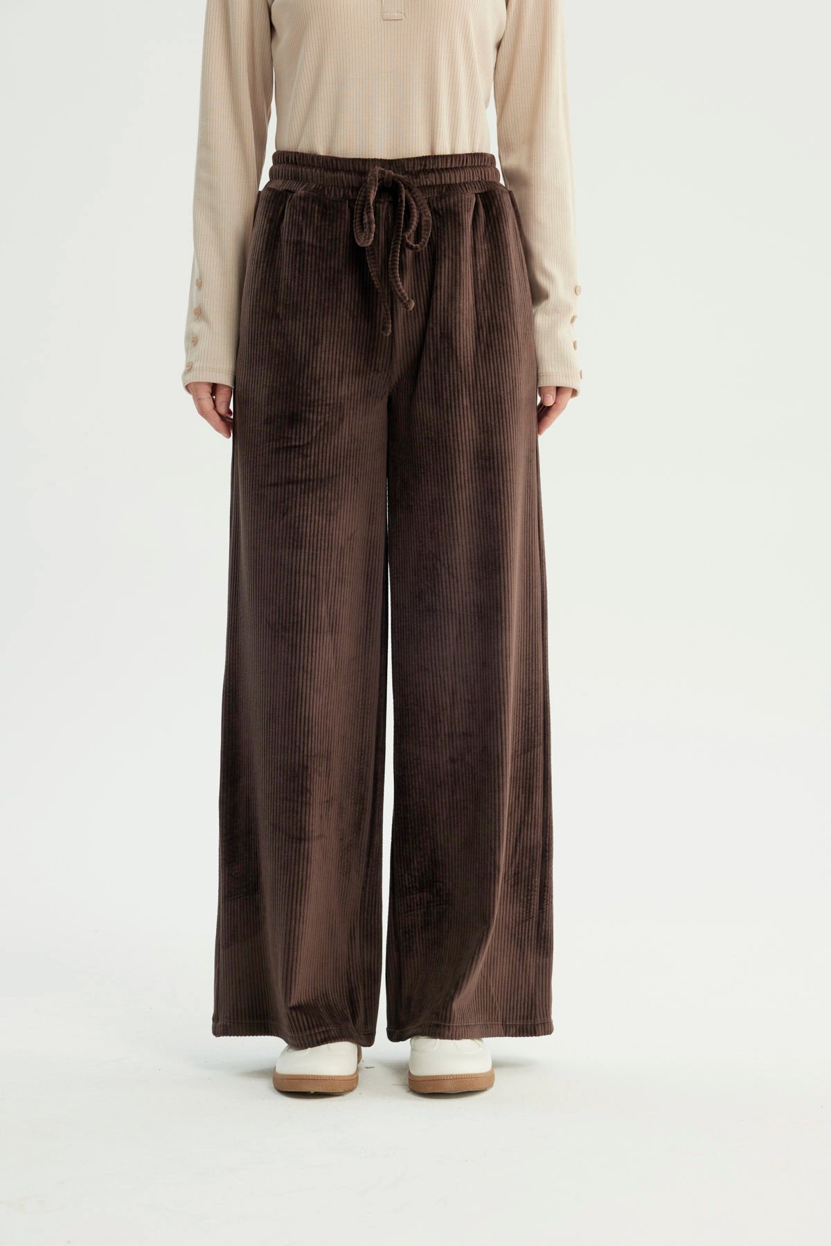 Pantalón Buzo Mujer Wide Leg Chocolate
