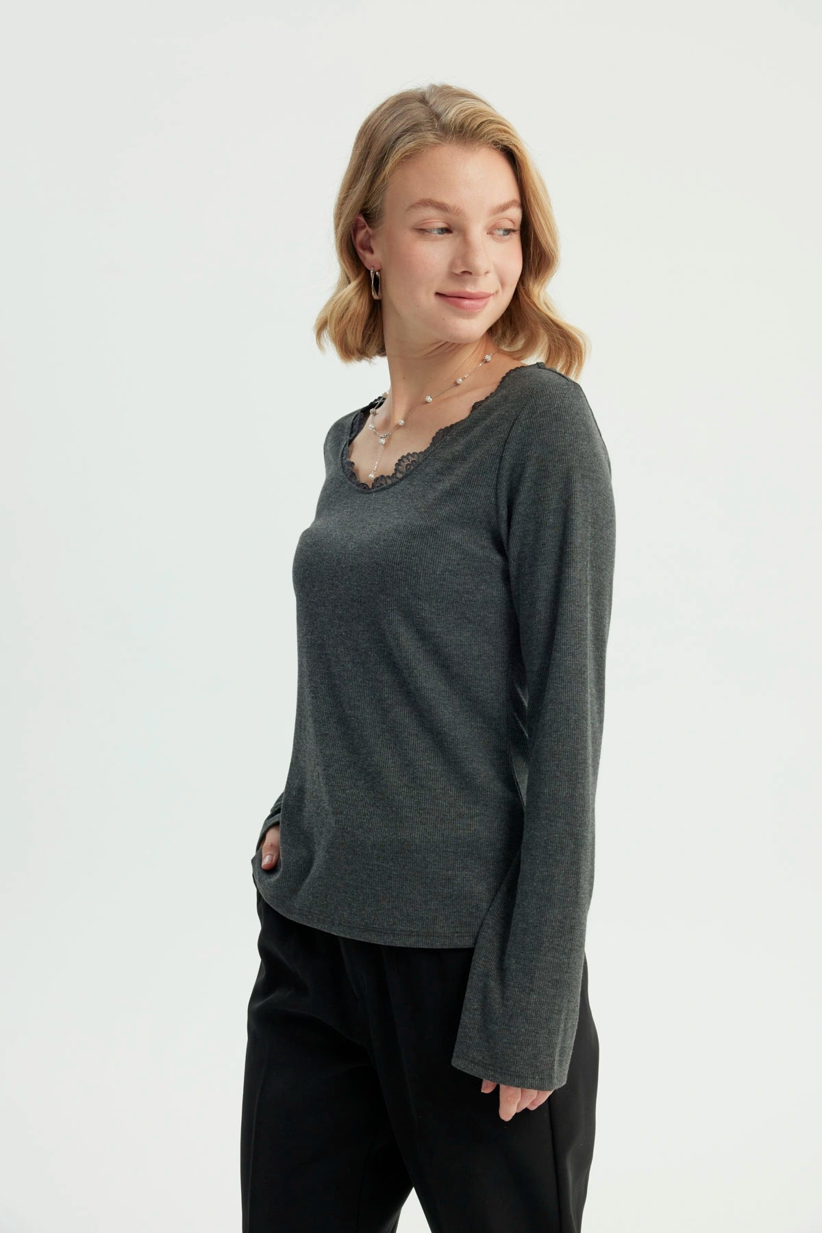 Polera Mujer Slim Gris Melange
