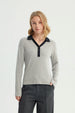 Polera Mujer Ajustada Cuello Polo Gris Melange